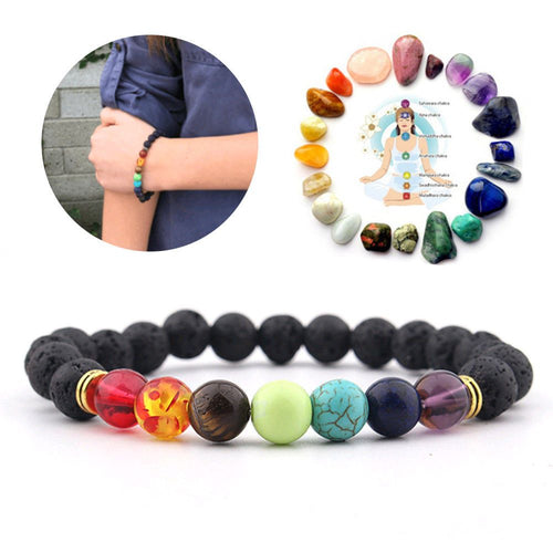 7 Chakra bracelet with Lava beads