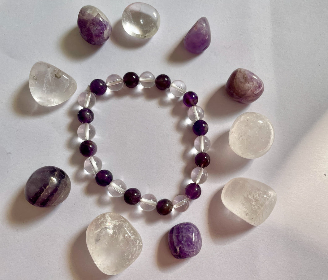 Peace & Calming Energy Crystal Bracelet(Amethyst and Clear Quartz)